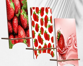 Strawberries Wood Phone Stand, Fruit Holder for iPhone 14 13 12 11 Pro Max, Samsung S23 S22 S21, Pixel 7A Pro 6A