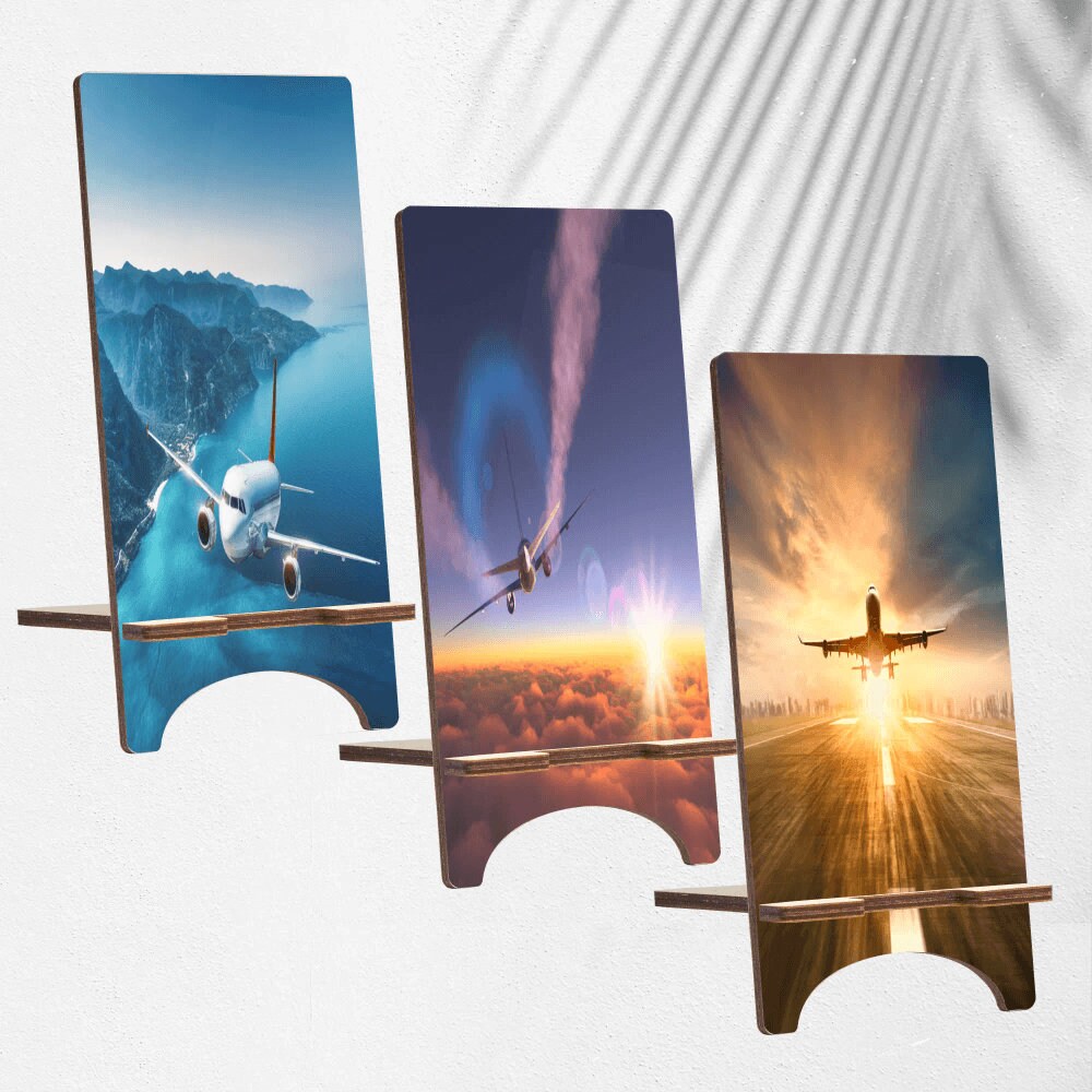 Plane Wood Phone Stand, Travel Holder for iPhone 14 13 12 11 Pro Max, Samsung S23 S22 S21, Pixel 7A Pro 6A