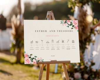 Floral Wedding Program Template, Wedding Order of Service, Wedding Ceremony Schedule, Wedding Event Timeline, Destination Wedding Event