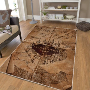 Tapete de mapa mágico, tapete de mapa vintage, decoração de sala de estar, tapete de quarto