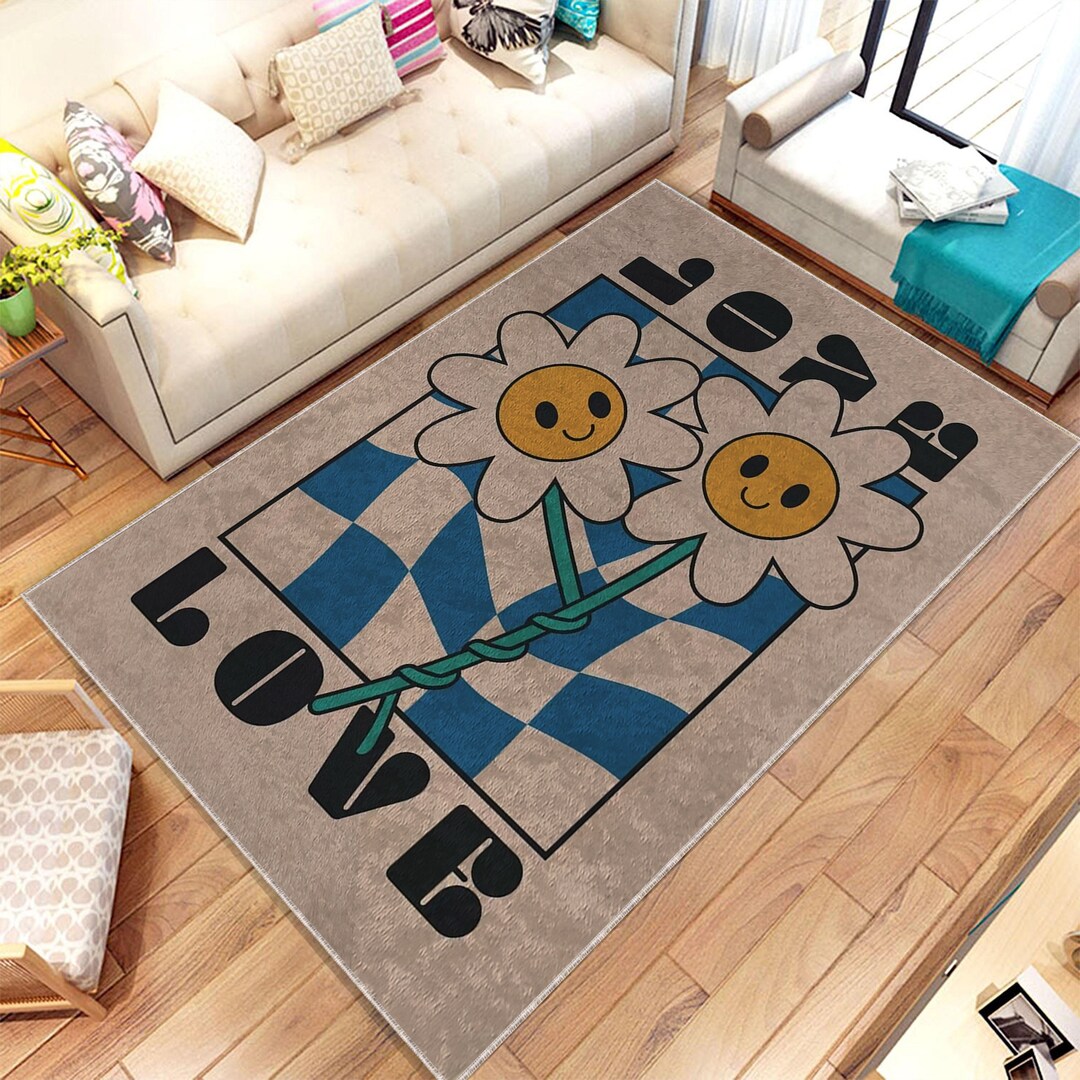 Sunflower Love Rug, Cute Happy Area Rug, Housewarming Decoration - Etsy