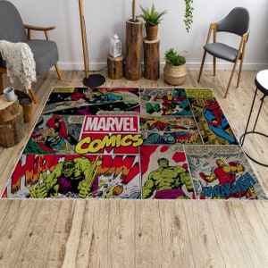 Spiderman Comics Rug, Comic Book Panels Rug, Fantastic Decoration for Comic Book Readers