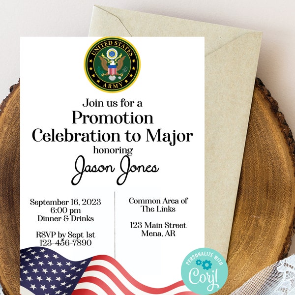 EDITABLE Army Promotion Celebration Invitation, Military Promotion