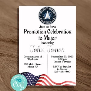 EDITABLE Space Force Promotion Celebration Invitation, Military Promotion