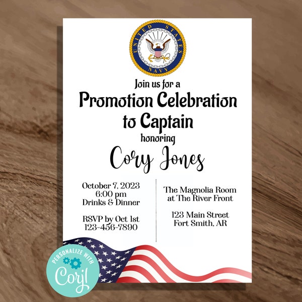 EDITABLE Navy Promotion Celebration Invitation, Military Promotion