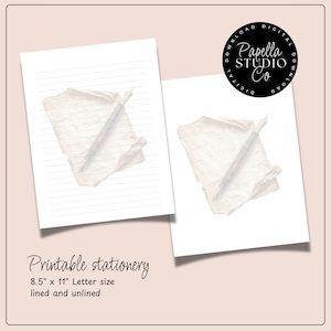 Printable Stationery lined paper | Printable Writing Paper with Vintage paper and pen | Letter Writing Paper | Personalized notepad