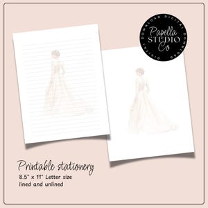 Printable Stationery lined paper | Printable Writing Paper with Vintage lady | Letter Writing Paper | Personalized notepad