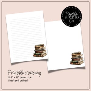 Printable Stationery lined paper | Printable Writing Paper with Vintage Books | Letter Writing Paper | Personalized notepad