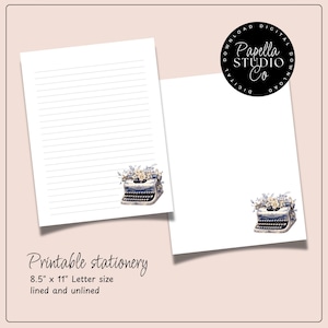 Printable Stationery lined paper | Printable Writing Paper with Typewriter | Letter Writing Paper | Personalized notepad