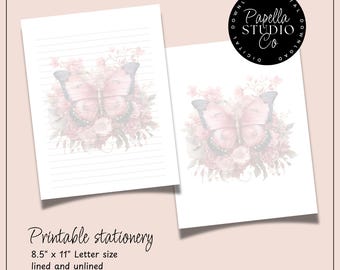 Printable Stationery lined paper | Printable Writing Paper with Butterfly | Letter Writing Paper | Personalized notepad