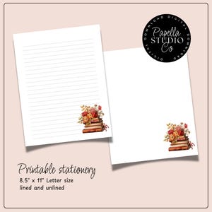 Printable Stationery lined paper | Printable Writing Paper with Vintage Books | Letter Writing Paper | Personalized notepad