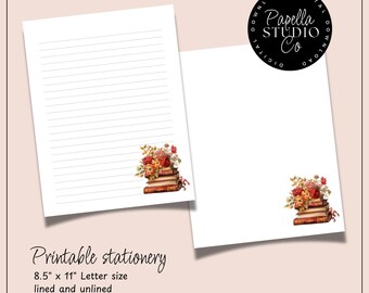 Printable Stationery lined paper | Printable Writing Paper with Vintage Books | Letter Writing Paper | Personalized notepad