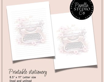 Printable Stationery lined paper | Printable Writing Paper with Vintage typewriter | Letter Writing Paper | Personalized notepad