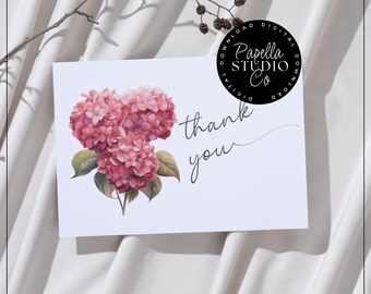 Thank You Card Hydrangea | Printable Digital Download | Watercolour - Etsy