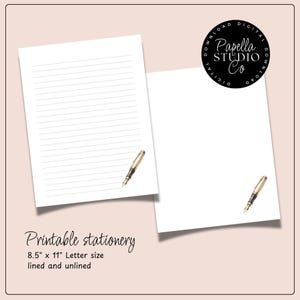 Printable Stationery lined paper | Printable Writing Paper with a fountain pen | Letter Writing Paper | Personalized notepad