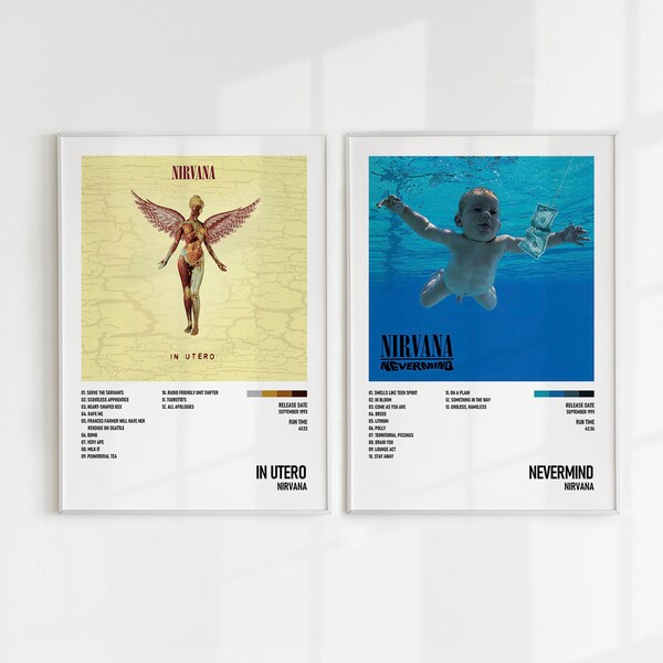 Cartel del álbum de música Nevermind-Nirvana / Impresión de portada musical de alta calidad / A4 / A3 / A2 / A1
