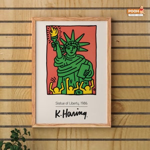 Keith Haring Poster,Statue of Liberty,Keith Haring Wall Art,Street Art,Graffiti,Home Decor,Dorm Decor,Canvas Print,Retro Wall Art,Gift İdeas