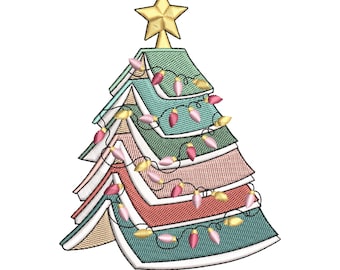 Christmas Book Tree Embroidery Design, Christmas Gift, Book Lovers,Bookworm Christmas Embroidery Machine,Xmas Tree Embroidery