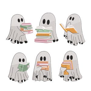 Ghost Reading Embroidery 6 Design, Teacher Halloween, Librarian Embroidery Machine, Book Lover, Reading,Spooky Fall