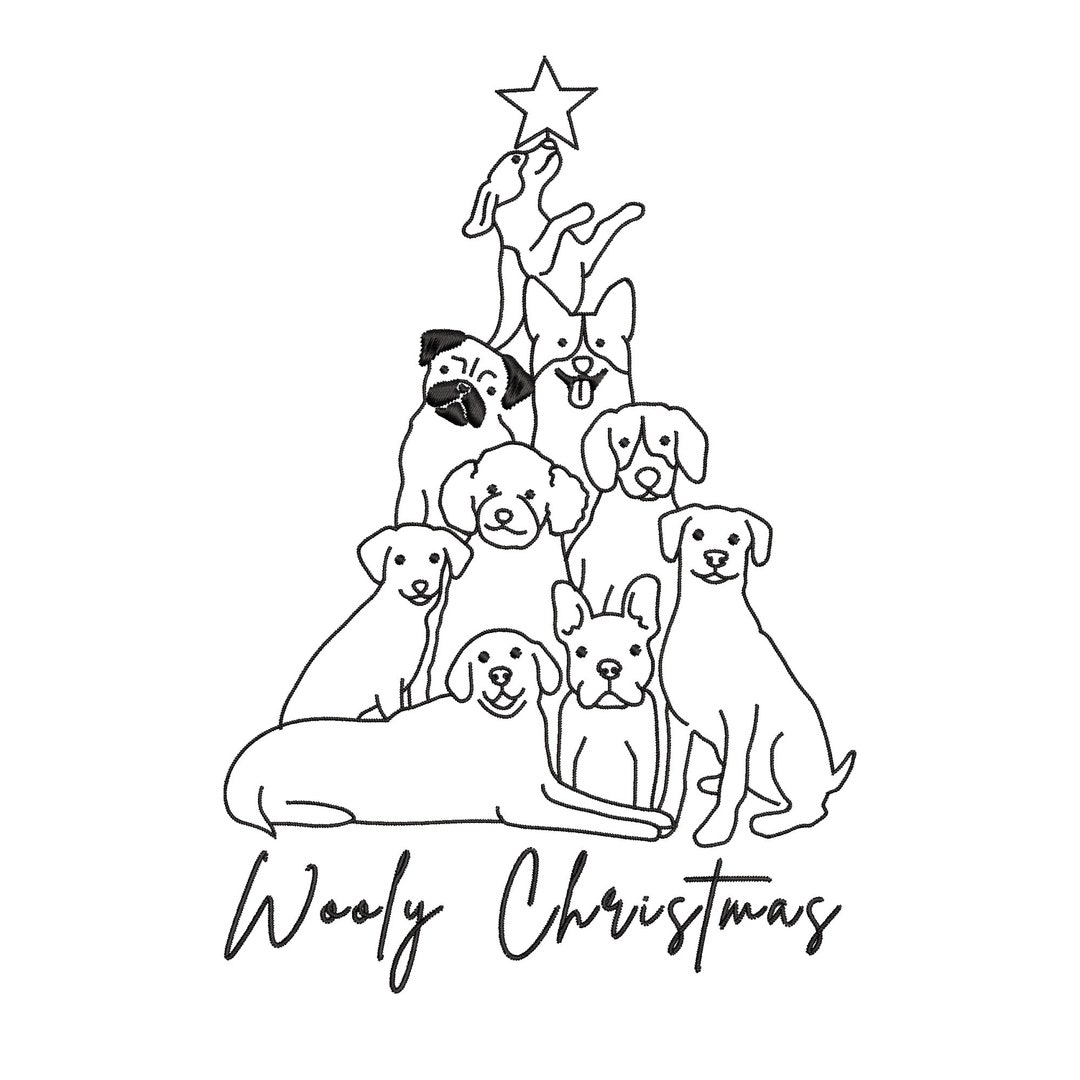 Merry Woofmas Tree Embroidery Design, Dog Christmas , Dog Christmas