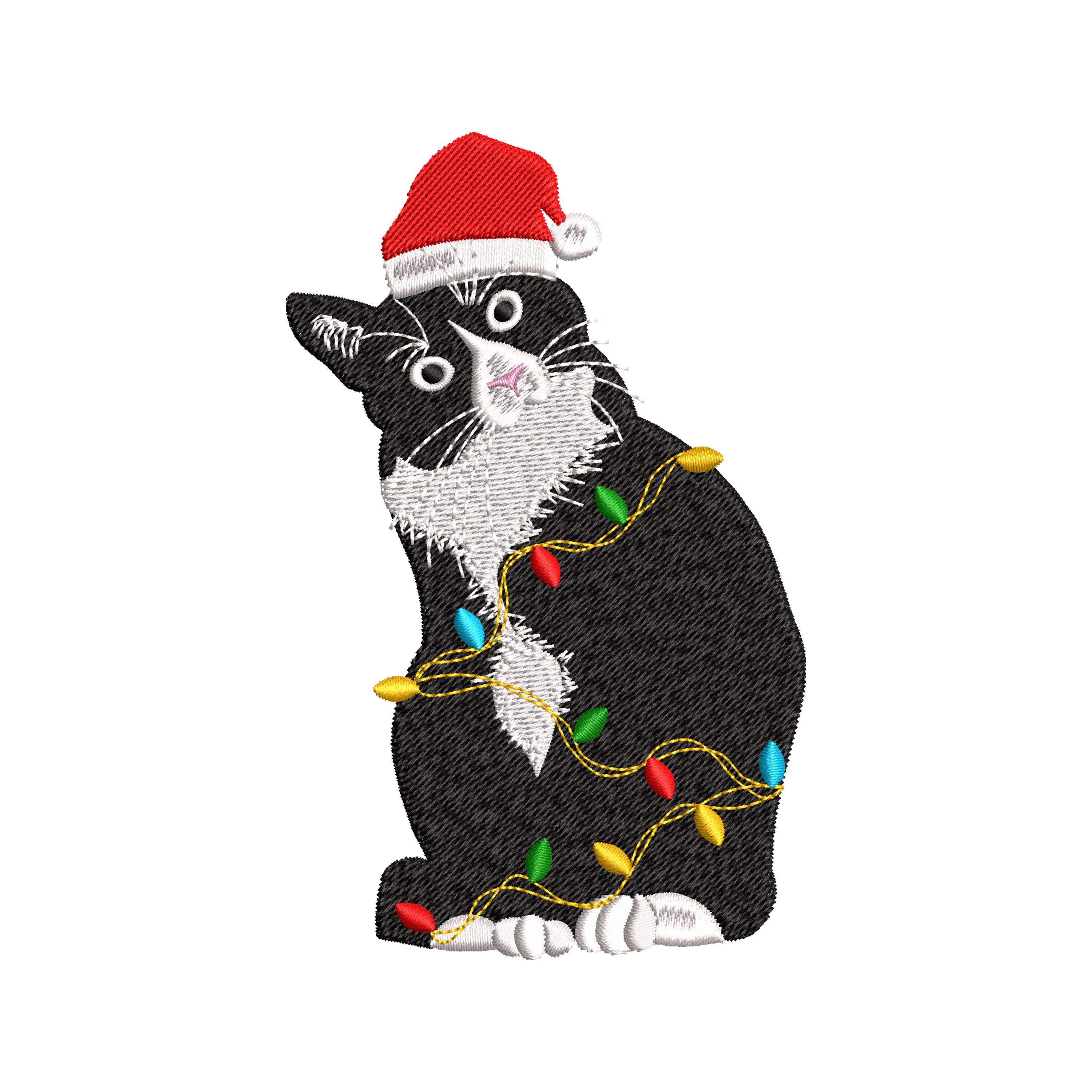 Tuxedo Cat Christmas Machine Embroidery Files ,  Cute Cat Embroidery Design,Black Cats