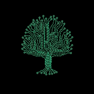 Máquina de bordar con circuito impreso de árbol, ingeniero electrónico, tecnología verde