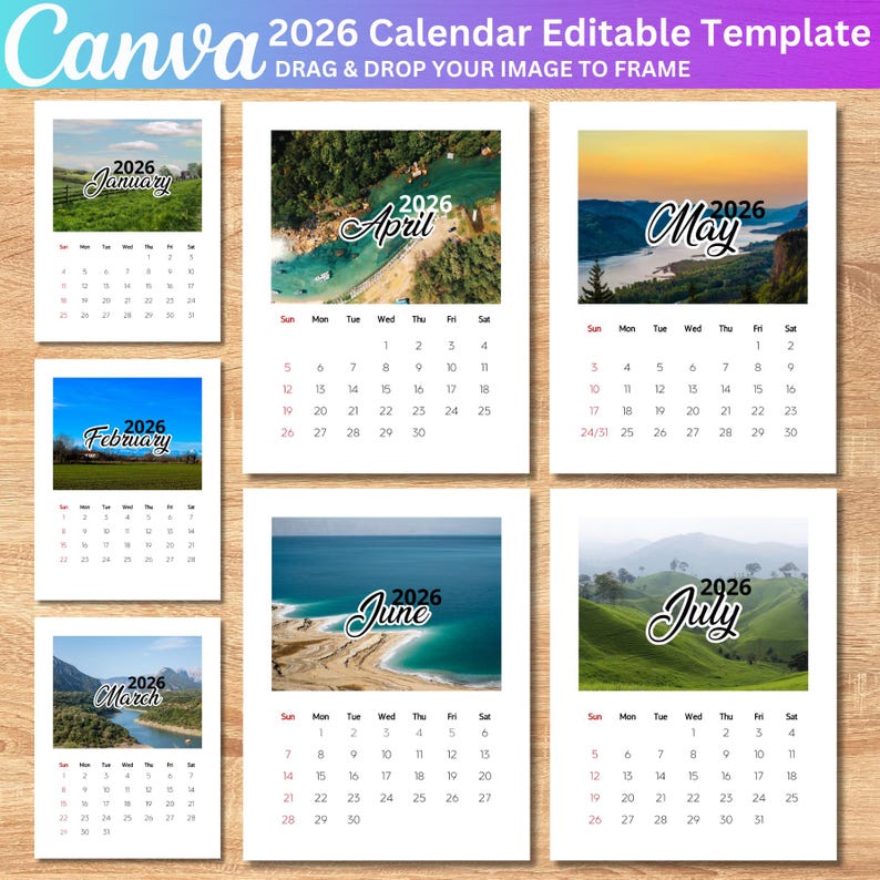 2026 Canva Editable Photo Calendar Template, 2026 Custom Calendar ...
