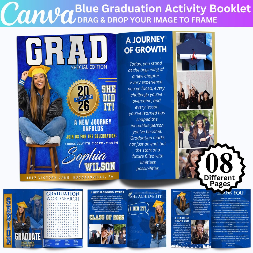08 Graduation Activity Booklet Template, Bue Class of 2026 Grad ...