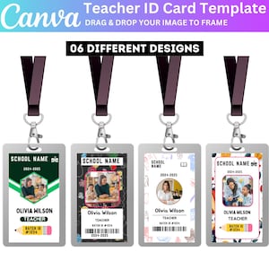 Teacher ID Card Canva Editable Template, Customizable ID Card Template, Name Teacher ID Badge  School and Homeschool Custom i Card Canva