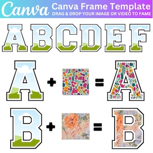 Modelo de alfabetos Canva, fonte de alfabeto Canva, modelo Varsity Canva, seu próprio padrão, fácil arrastar e soltar, modelo editável de letras Canva