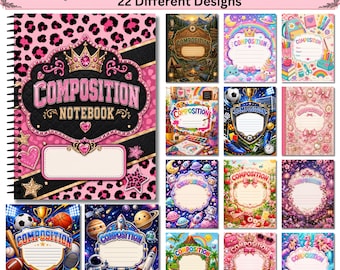 20+ Composition Notebook Covers Bundle, Editable Canva Notebook Cover Templates, Back to School Journal Covers, Printable Notebook Covers