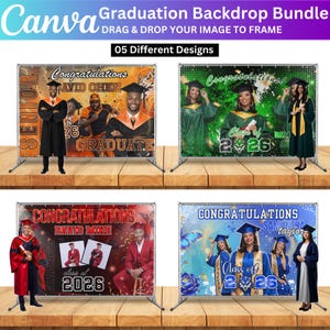 Pacchetto modificabile di sfondi per laurea Canva, sfondo personalizzato per laureati, sfondo per laureati della classe del 2026, photo booth e striscione per feste della classe del 2026