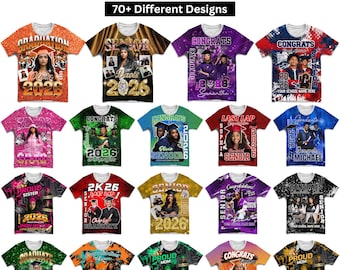 70+ Graduation 3D Tee Shirt 2026 Bundle, Grad All Over Canva Editable T-Shirt Templates, High School Grad Theme Perfect for Sublimation DTF