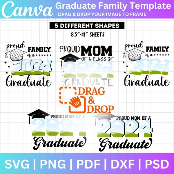 Proud Graduates Family 2024 Template, Graduate Fan, Proud family shirt, Canva Editable Template, Grad 2024, Graduation Cake Topper