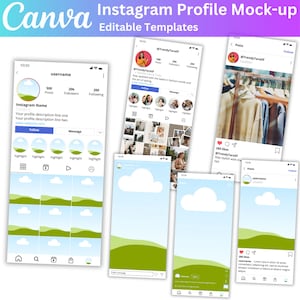 Instagram Profile Mock-up Editable Canva Templates, Social Media Instagram Mock-up for Reels & Posts, Social Media Feed Planner