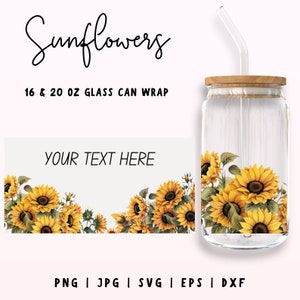 Emballage de verre Libbey tournesol, 16 oz et 20 oz de film Libbey, style Aquarelle, verre dépoli, canette de verre à café, papier d'emballage en verre de canette, téléchargement numérique