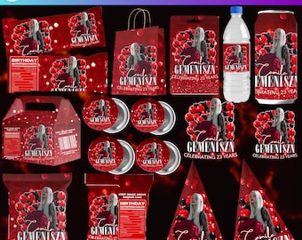 Red Birthday Girl Party Pack Bundle, Birthday Party Favor Designs, Canva Editable Teen Adult Birthday Party Chip Bag, Birthday Party Kit