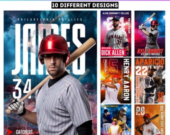 10 Baseball Poster Canva Editable Bundle, Canva Baseball Sports Template, Senior Baseball Poster, Baseball Backdrops, Custom Photo Templates