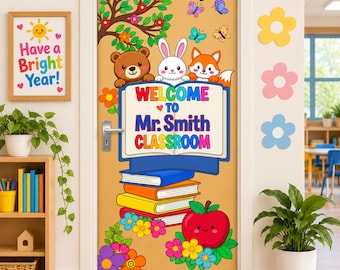 Welcome to Our Classroom Door Banner, Cute Animal School Decor, Teacher Door Decoration, Colorful Back to School Printable