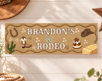 First Rodeo Birthday Banner, Cowboy 1st Birthday Decor, Wild One Party Printable, Western Boy Birthday Sign, Editable Canva Template Digital