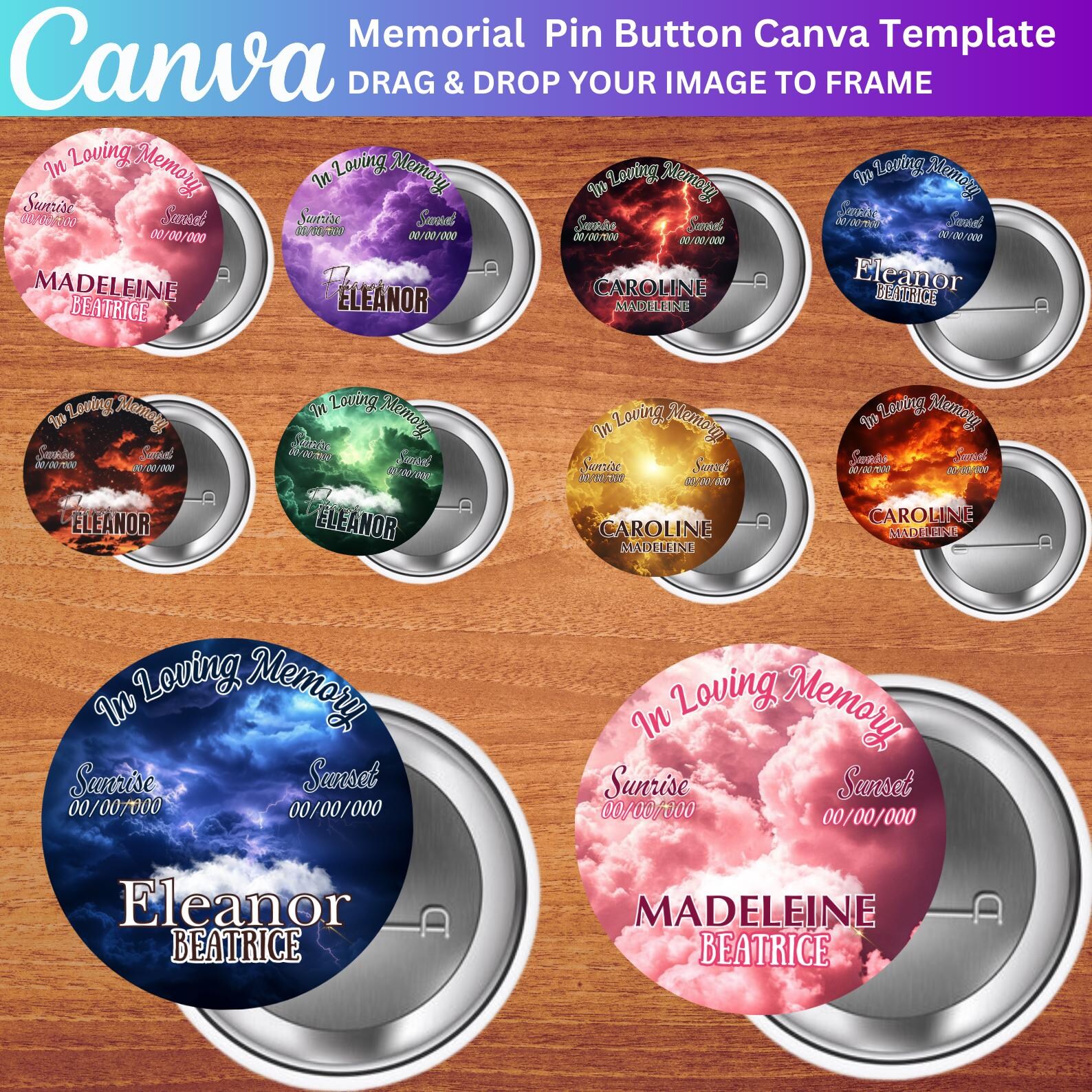 In Loving Memory Pin Button Canva Editable Templates, Memorial Pin ...