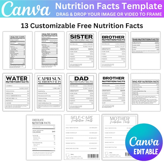 Nutrition Facts Template, Nutrition Fact Canva Template, Birthday Nutrition Fact Template, Canva Editable Nutrition Fact Nutrition Facts Mug