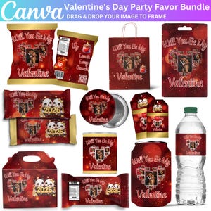 Valentine's Day Party Favor Bundle, Canva Editable Valentine’s Red Theme Party Favors, Valentine Chip Bag Wrapper, Party Favor Water Labels