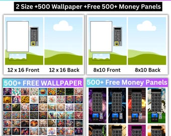 Canva-bewerkbare sjabloon automaat, Canva-sjabloon automaat, 500+ geldpanelen, ontwerpbundel 300+ achtergronden, automaat