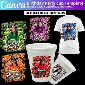 Birthday Party Styrofoam Cup Canva Designs Bundle, Birthday T Shirt Template, Fans, Stickers, Cheetah, Custom Cup Sticker Digital Download