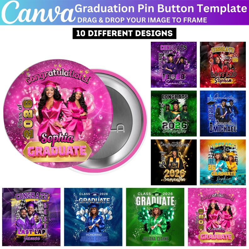 10 Graduation Pin Button Canva Editable Template, Congrats 2026 Button ...