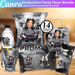 Silver Prom Send Off Treat Template, Canva Editable Prom Party Favor Bundle, Chip Bag Candy Wrapper Snack Label, Class of 2026 Event Decor