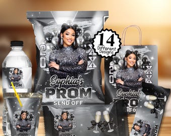 Silver Prom Send Off Treat Template, Canva Editable Prom Party Favor Bundle, Chip Bag Candy Wrapper Snack Label, Class of 2026 Event Decor