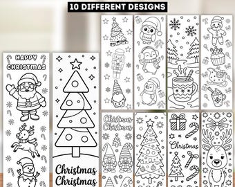 10 Christmas Bookmark Coloring Pages, Color Your Own Bookmarks, Christmas Coloring Pages, Christmas Bookmark For Kid, Digital Download