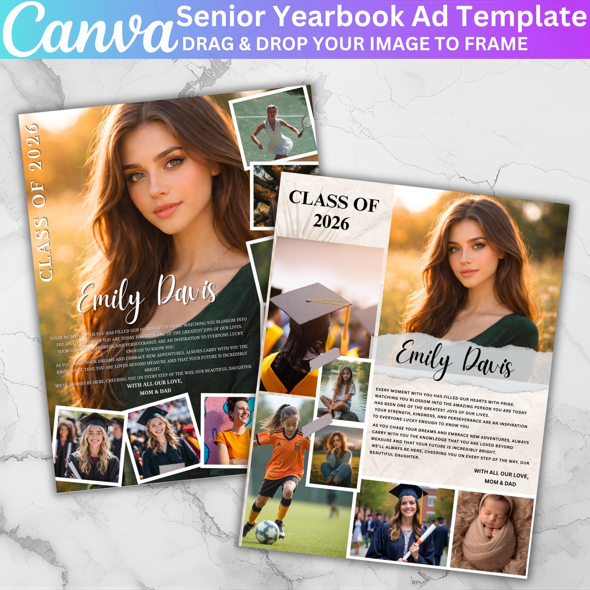 Sample Grad Ad Full Page Senior Yearbook Ad Template, Canva Editable Grad Ad, Class of ...